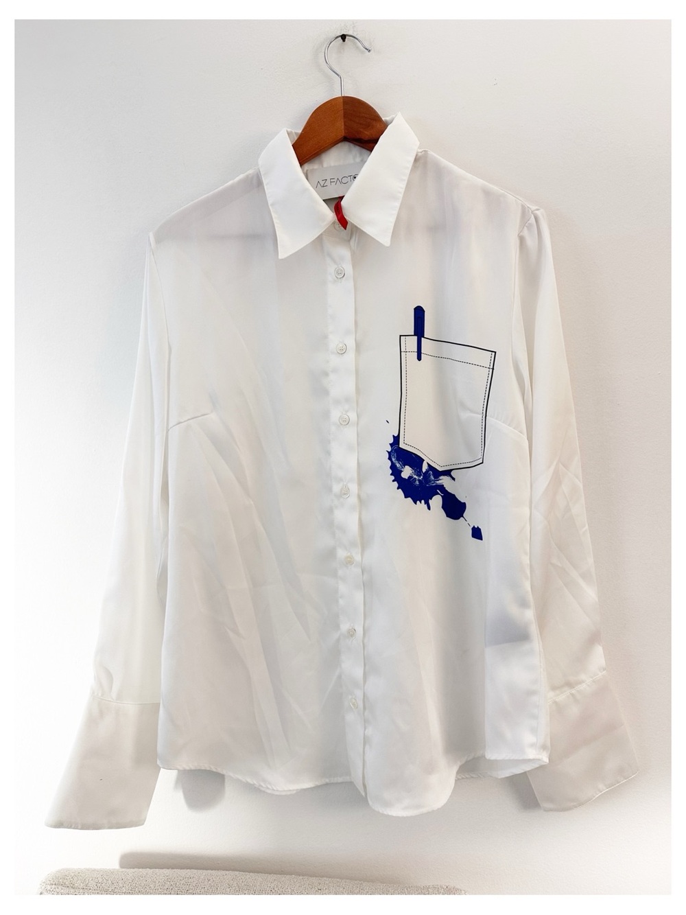 AZ Factory Printed Twill Shirt White/ Blue Graphic size 42/ large